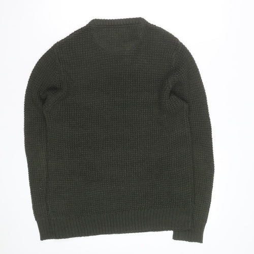 Brave Soul Men's Green Waffle Knit Crew Neck Pullover Jumper Size M