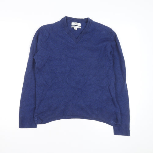 Marks and Spencer Men's Blue Lambswool V-Neck Jumper Medium