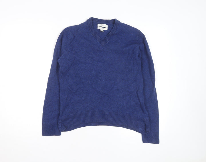 Marks and Spencer Men's Blue Lambswool V-Neck Jumper Medium