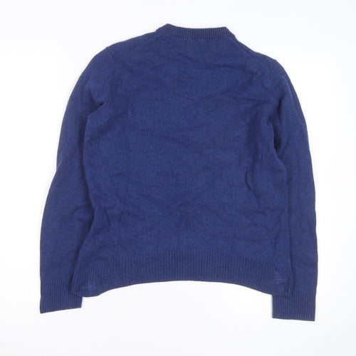 Marks and Spencer Men's Blue Lambswool V-Neck Jumper Medium