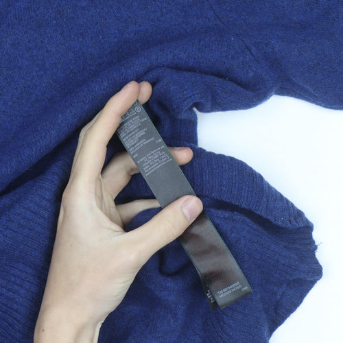 Marks and Spencer Men's Blue Lambswool V-Neck Jumper Medium