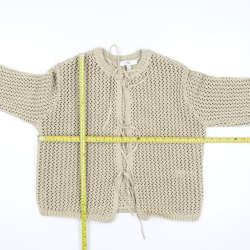 Marks and Spencer Women Beige Cotton Open-Knit Tie Cardigan M
