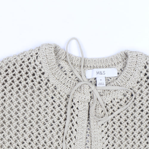 Marks and Spencer Women Beige Cotton Open-Knit Tie Cardigan M