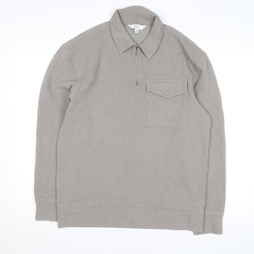 Marks and Spencer Men's Grey Collared Half Zip Cotton Jumper M