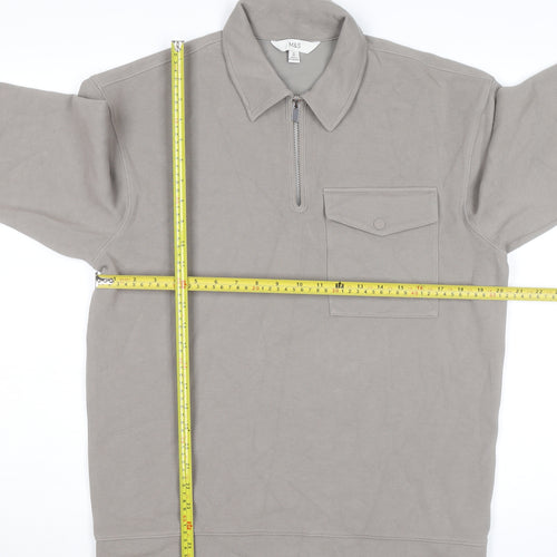 Marks and Spencer Men's Grey Collared Half Zip Cotton Jumper M