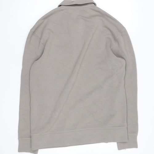 Marks and Spencer Men's Grey Collared Half Zip Cotton Jumper M