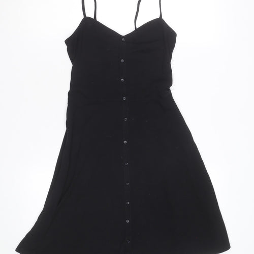 Dorothy Perkins Women’s Black Slip Dress Size 6 Sleeveless Jersey Button Front