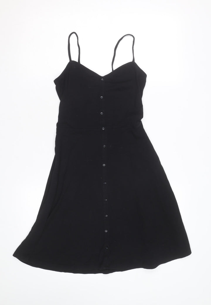 Dorothy Perkins Women’s Black Slip Dress Size 6 Sleeveless Jersey Button Front