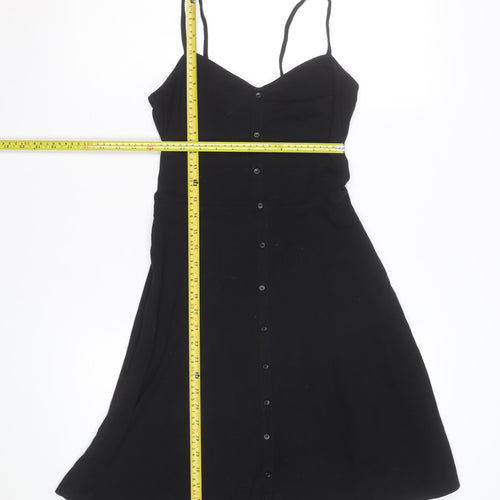 Dorothy Perkins Women’s Black Slip Dress Size 6 Sleeveless Jersey Button Front