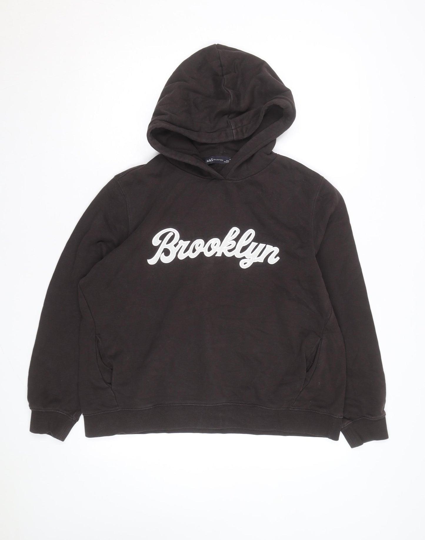 Marks and Spencer Men's Brown Pullover Hoodie Medium Brooklyn Graphic