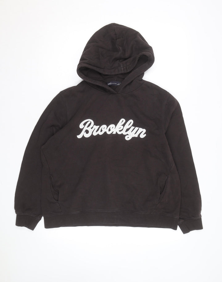 Marks and Spencer Men's Brown Pullover Hoodie Medium Brooklyn Graphic