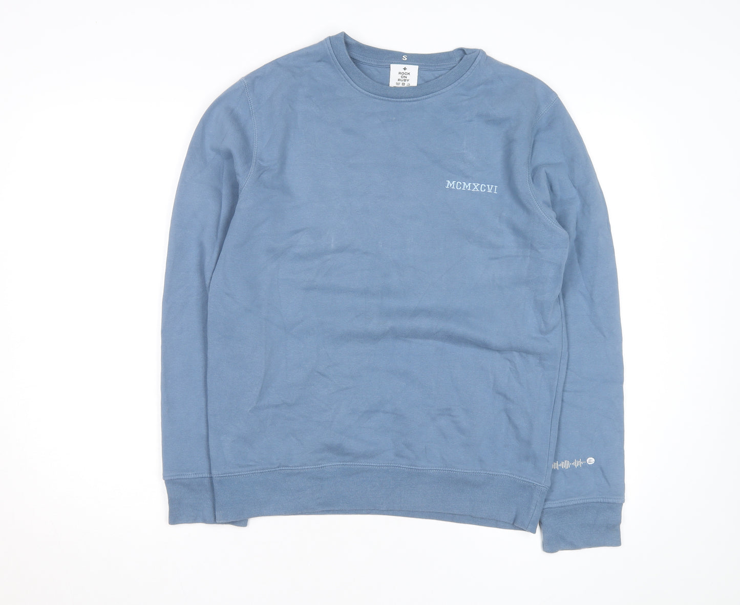 Rock On Ruby Men's Blue Small Pullover Sweatshirt Regular Fit