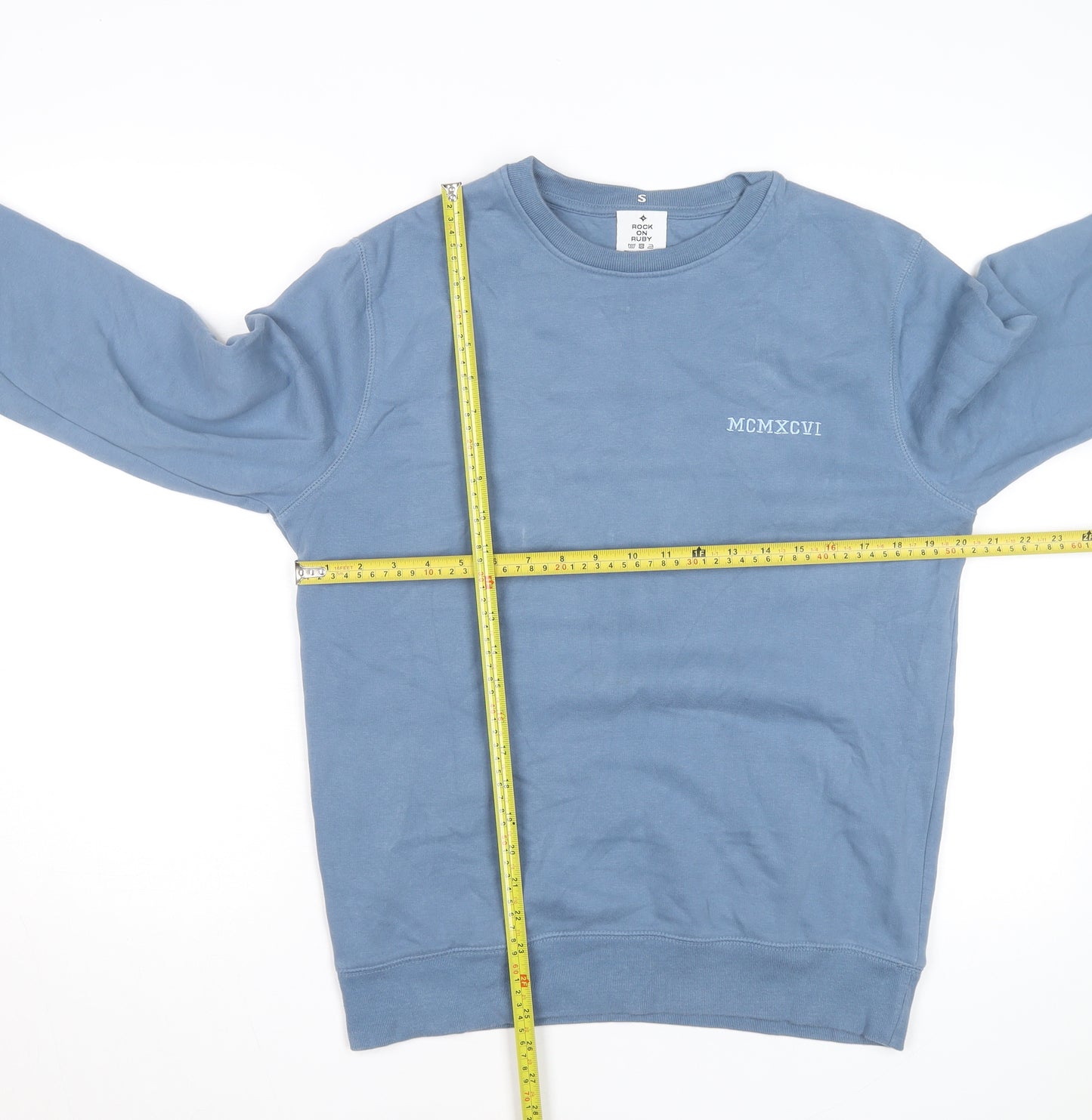 Rock On Ruby Men's Blue Small Pullover Sweatshirt Regular Fit