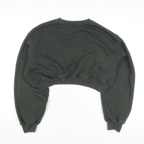 Zara Women Green Cropped Pullover Sweatshirt Size M New York Print