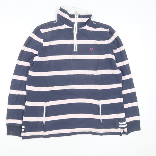 Crew Clothing Women Blue Pink 1/4 Zip Striped Sweatshirt Size 12
