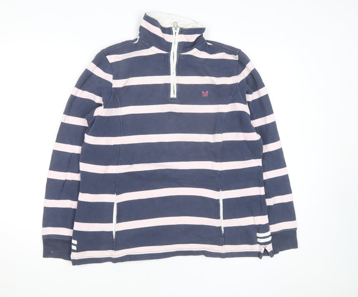 Crew Clothing Women Blue Pink 1/4 Zip Striped Sweatshirt Size 12