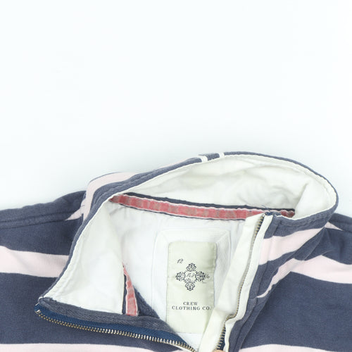 Crew Clothing Women Blue Pink 1/4 Zip Striped Sweatshirt Size 12