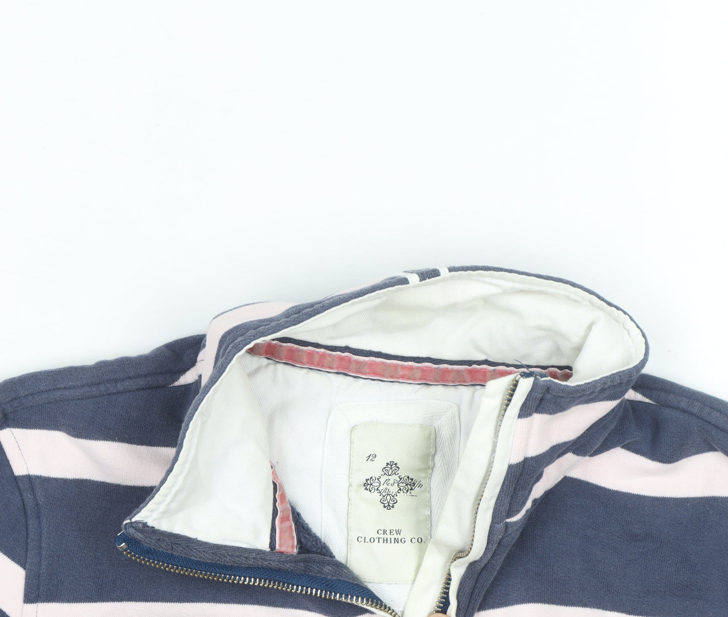 Crew Clothing Women Blue Pink 1/4 Zip Striped Sweatshirt Size 12