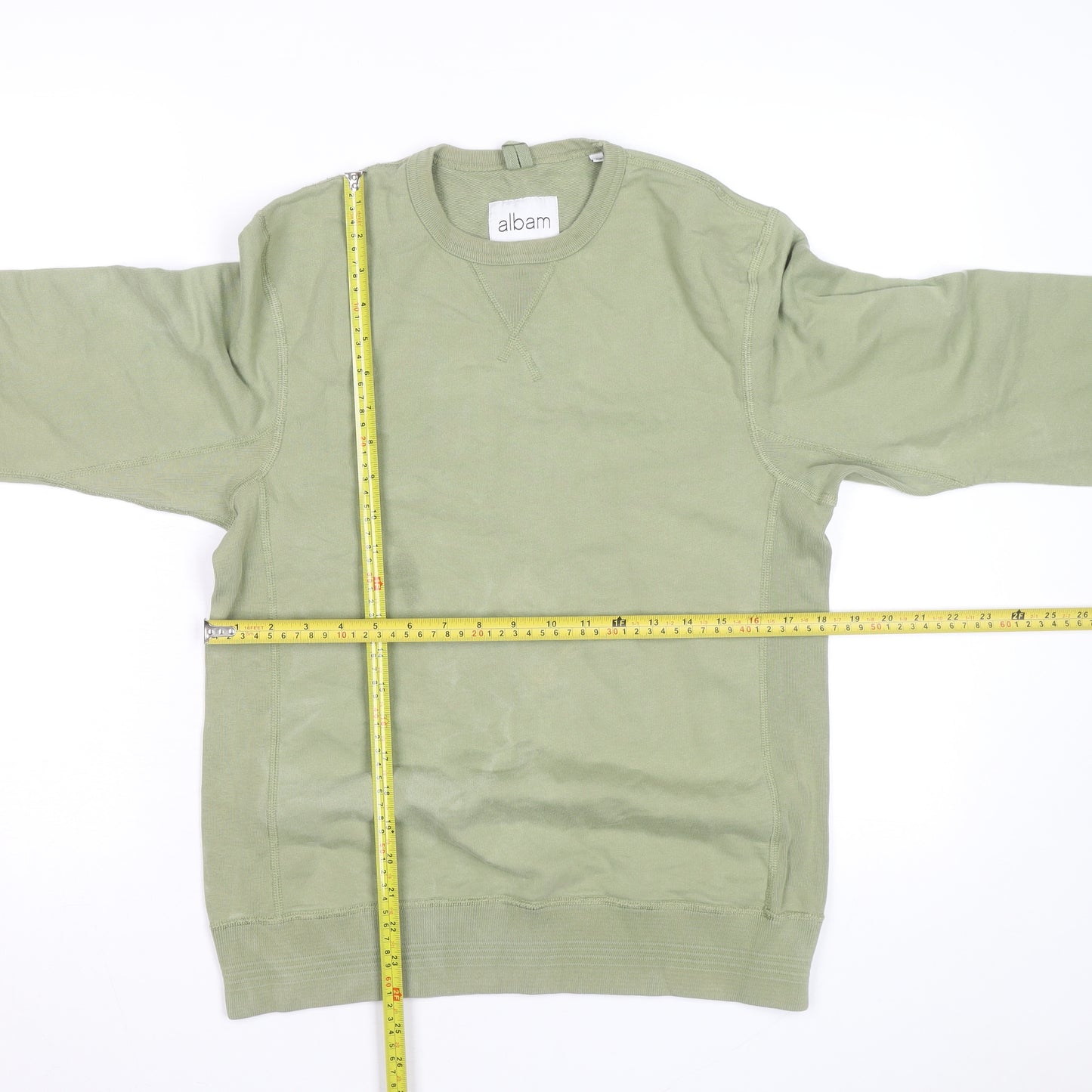 Albam Men's Green XS Crew Neck Cotton Pullover Sweatshirt