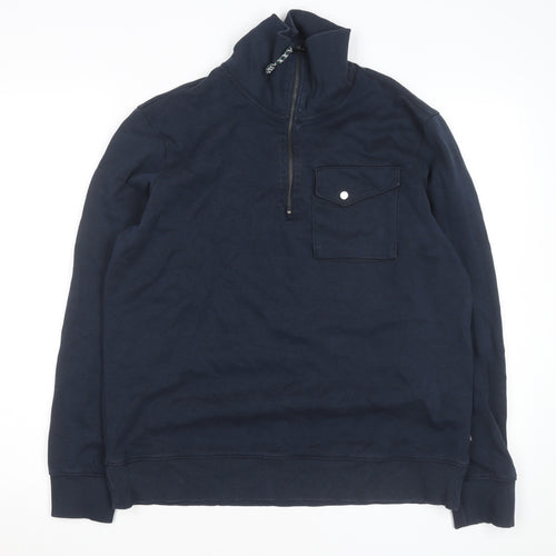 Ted Baker Men's Blue 1/4 Zip Sweatshirt Size L High Neck Cotton