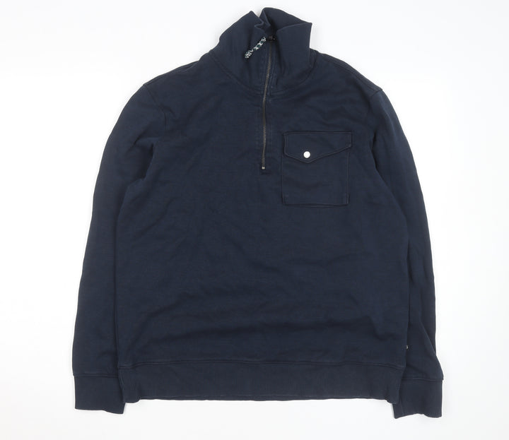 Ted Baker Men's Blue 1/4 Zip Sweatshirt Size L High Neck Cotton