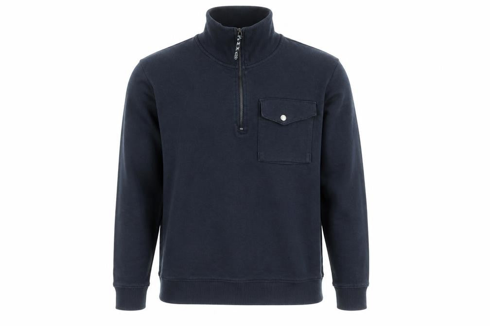 Front view of Ted Baker Men's Blue 1/4 Zip Sweatshirt, size L, High Neck Cotton