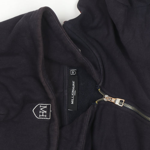 Millionaire Homme Men's Black Full Zip Hoodie M Logo Trim