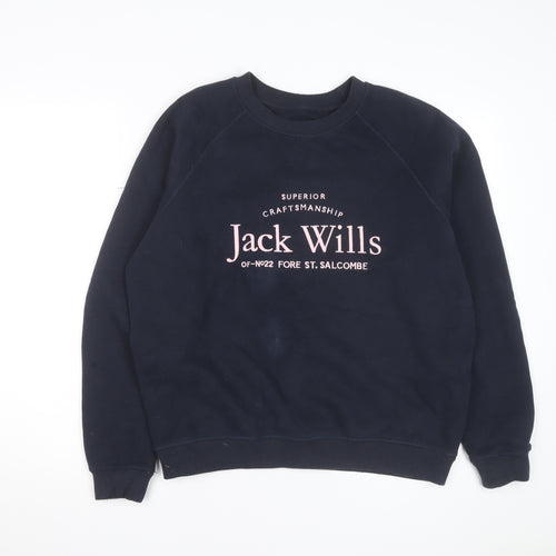 Jack Wills Unisex Adults Blue L Pullover Sweatshirt with Logo Print