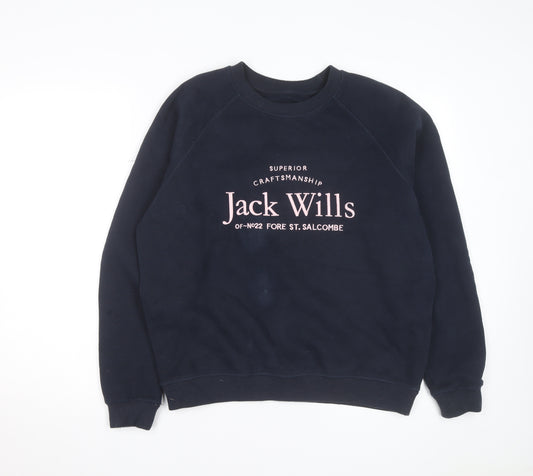 Jack Wills Unisex Adults Blue L Pullover Sweatshirt with Logo Print