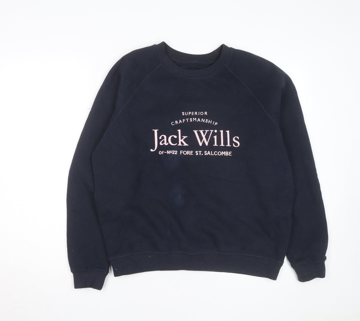 Jack Wills Unisex Adults Blue L Pullover Sweatshirt with Logo Print