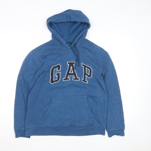 GAP Men Blue Pullover Hoodie M Logo Graphic Fleece Sweatshirt