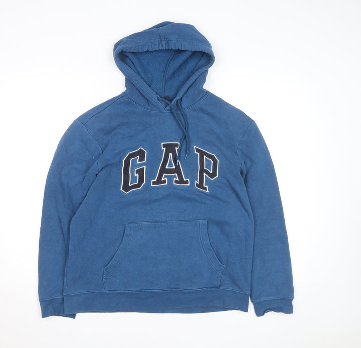 GAP Men Blue Pullover Hoodie M Logo Graphic Fleece Sweatshirt