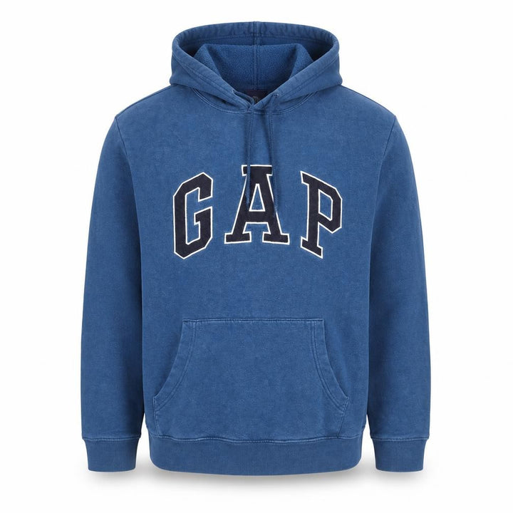 Gap Men Blue Pullover Hoodie M Logo Graphic Fleece Sweatshirt