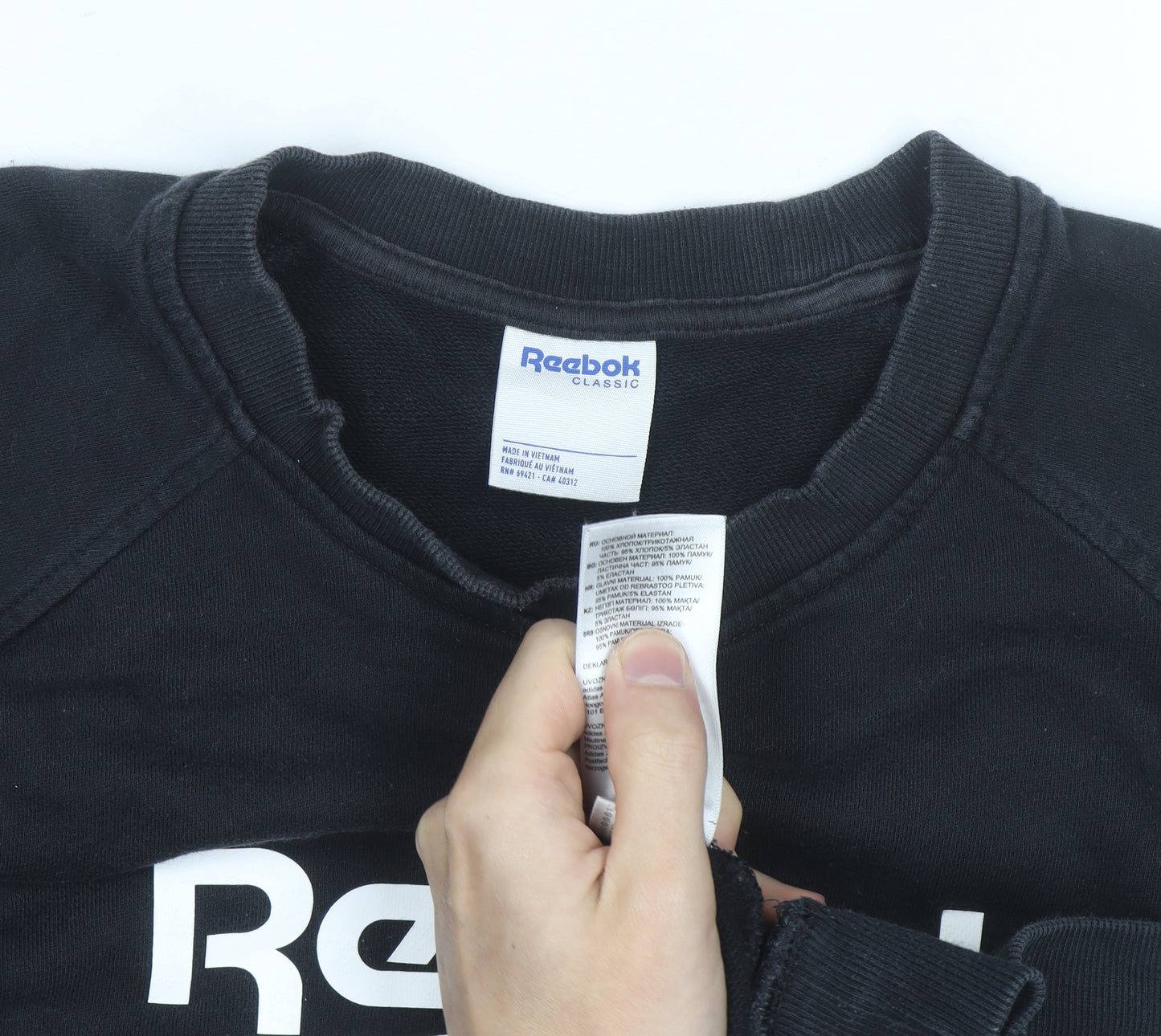 Reebok Unisex Black Medium Pullover Crew Neck Logo Sweatshirt