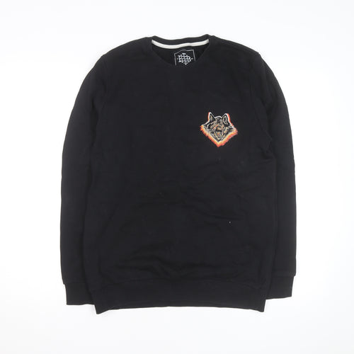 The Bearhug Co Men's Black Medium Crew Neck Embroidered Wolf Sweatshirt