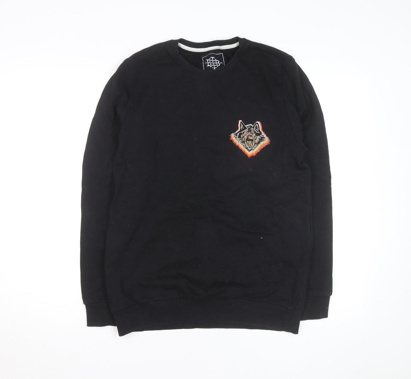 The Bearhug Co Men's Black Medium Crew Neck Embroidered Wolf Sweatshirt