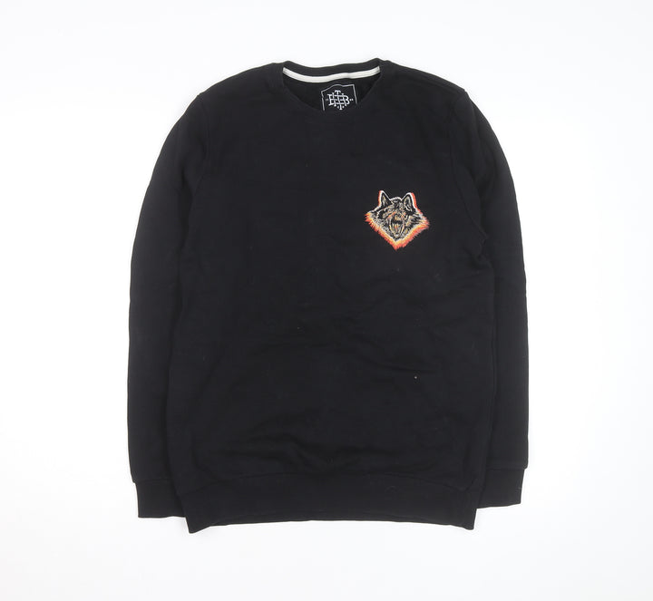 The Bearhug Co Men's Black Medium Crew Neck Embroidered Wolf Sweatshirt