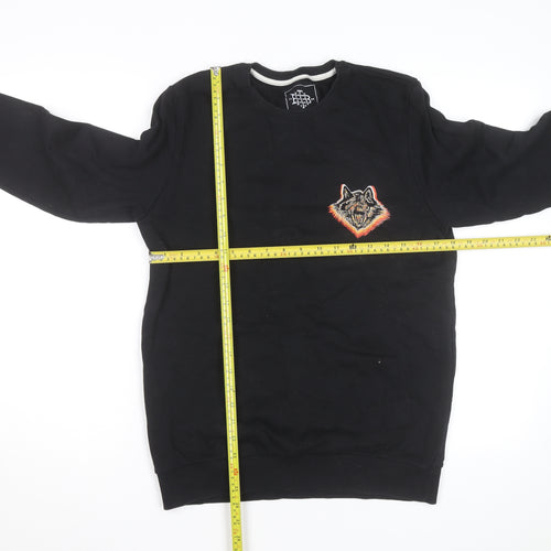 The Bearhug Co Men's Black Medium Crew Neck Embroidered Wolf Sweatshirt
