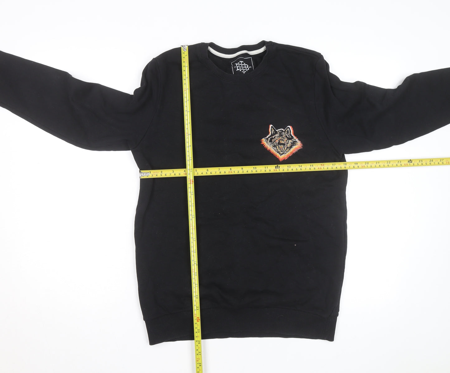 The Bearhug Co Men's Black Medium Crew Neck Embroidered Wolf Sweatshirt