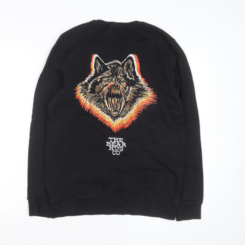 The Bearhug Co Men's Black Medium Crew Neck Embroidered Wolf Sweatshirt