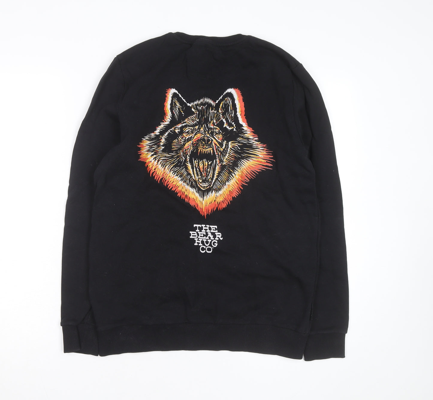 The Bearhug Co Men's Black Medium Crew Neck Embroidered Wolf Sweatshirt