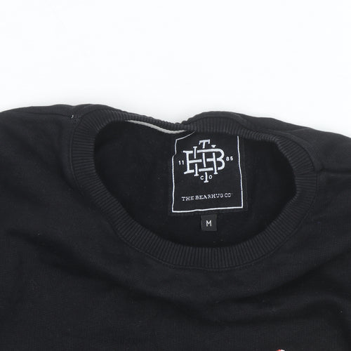 The Bearhug Co Men's Black Medium Crew Neck Embroidered Wolf Sweatshirt