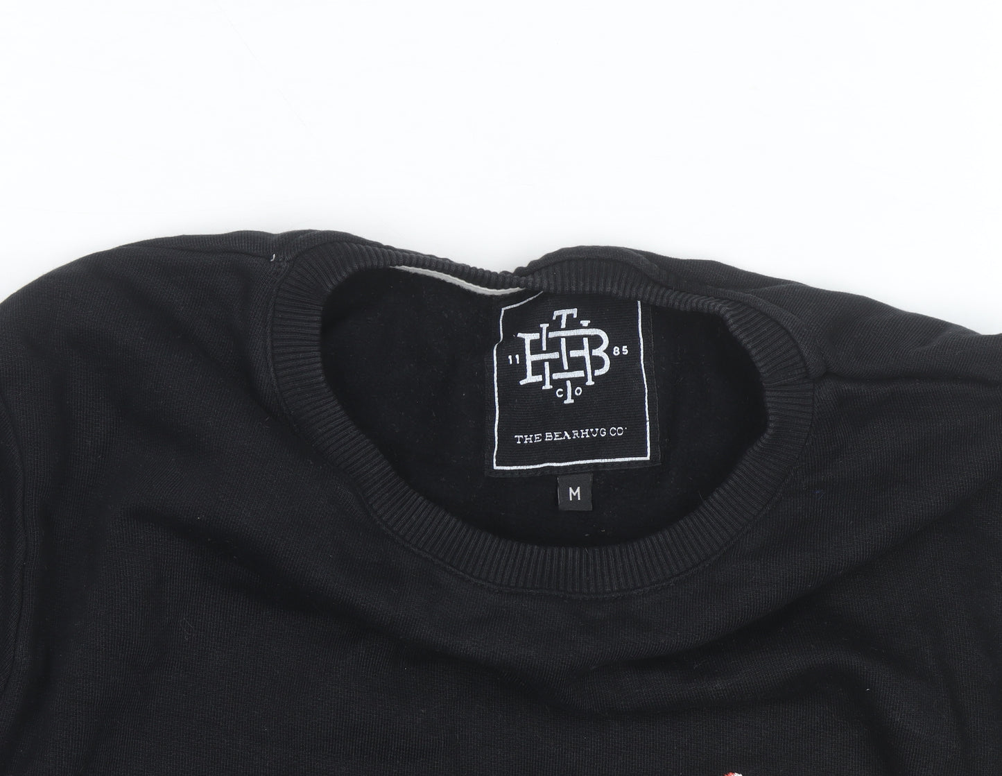 The Bearhug Co Men's Black Medium Crew Neck Embroidered Wolf Sweatshirt