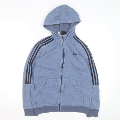 Adidas Boys Blue Full Zip Hoodie Size 13-14 Years Cotton Blend