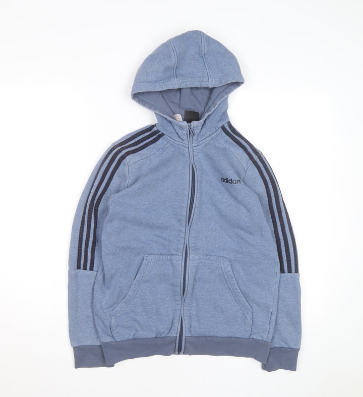 Adidas Boys Blue Full Zip Hoodie Size 13-14 Years Cotton Blend