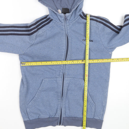 Adidas Boys Blue Full Zip Hoodie Size 13-14 Years Cotton Blend