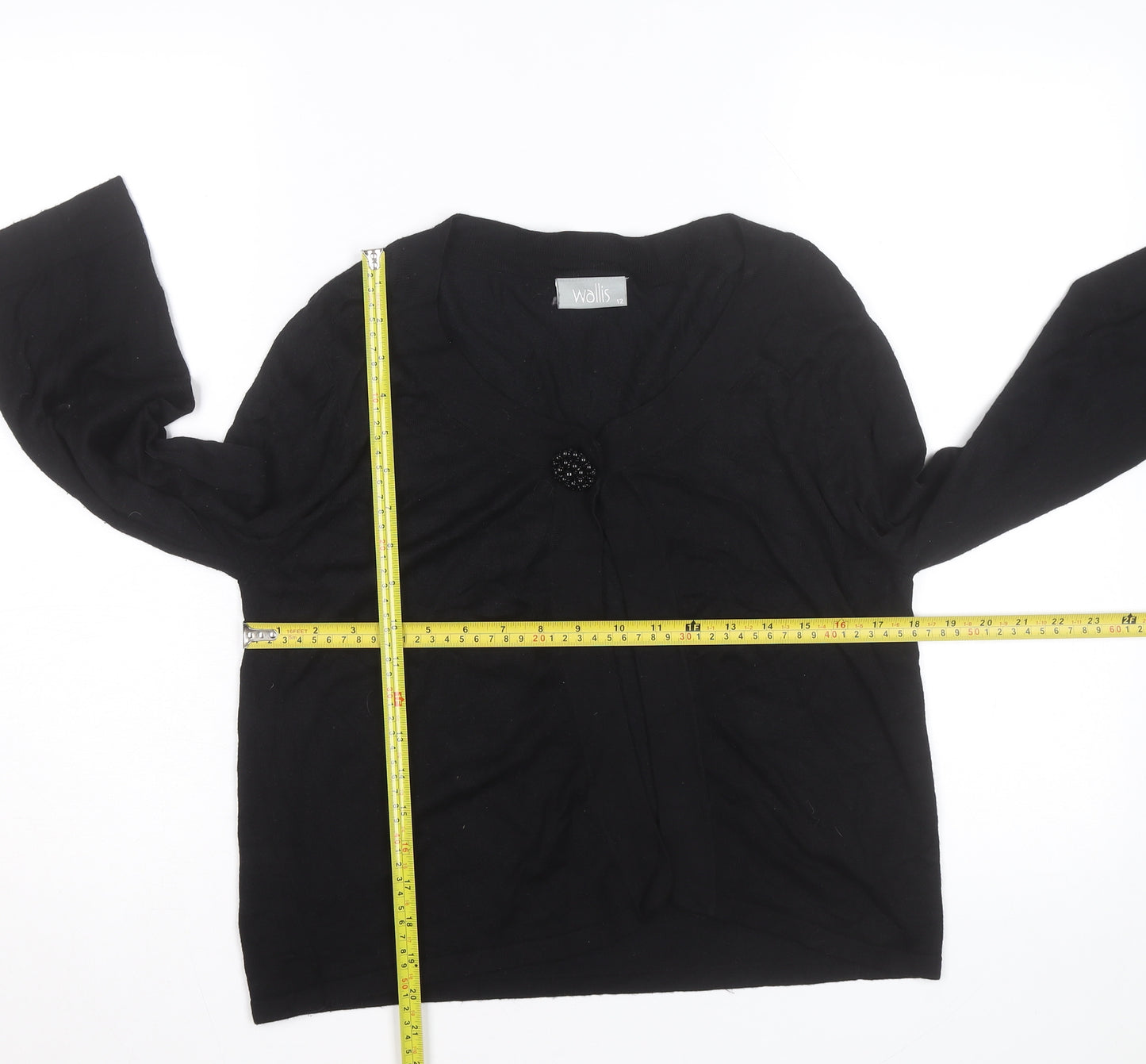 Wallis Women Black Size 12 Button Knit Cardigan Jumper