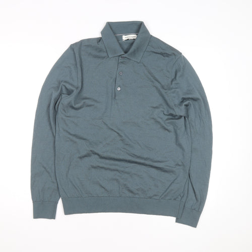 Marks and Spencer Autograph Men's Green Merino Wool Long Sleeve Polo Shirt L