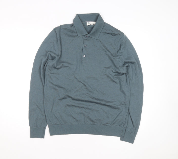 Marks and Spencer Autograph Men's Green Merino Wool Long Sleeve Polo Shirt L