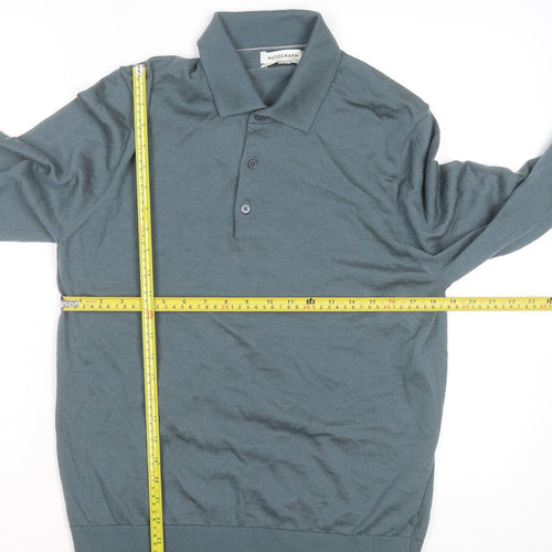 Marks and Spencer Autograph Men's Green Merino Wool Long Sleeve Polo Shirt L